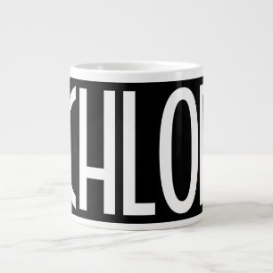 Your Name, Bold White Text Black Large Coffee Mug