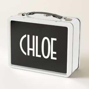 Your Name, Bold White Text Black Metal Lunch Box