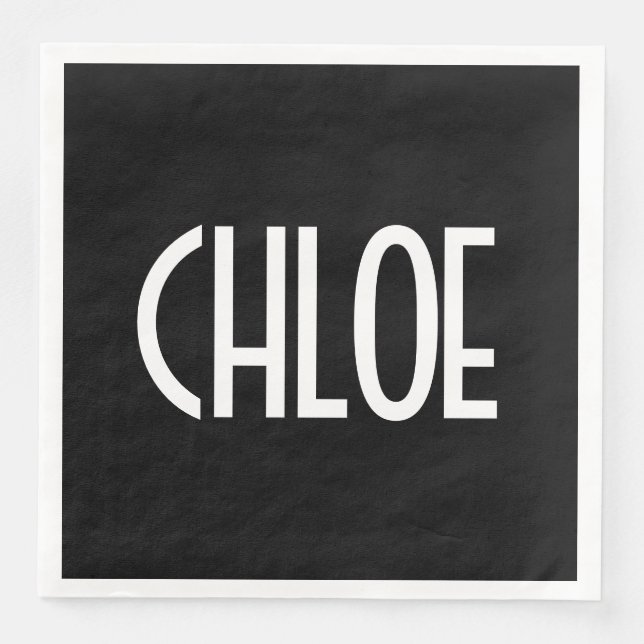 Your Name, Bold White Text | Black Napkin (Front)