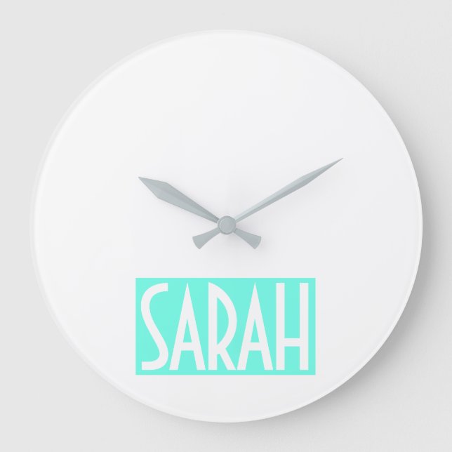 Your Name | Bold White Text on Bright Aqua Large Clock (Front)