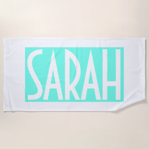 Your Name   Bold White Text on Light Aqua Beach Towel