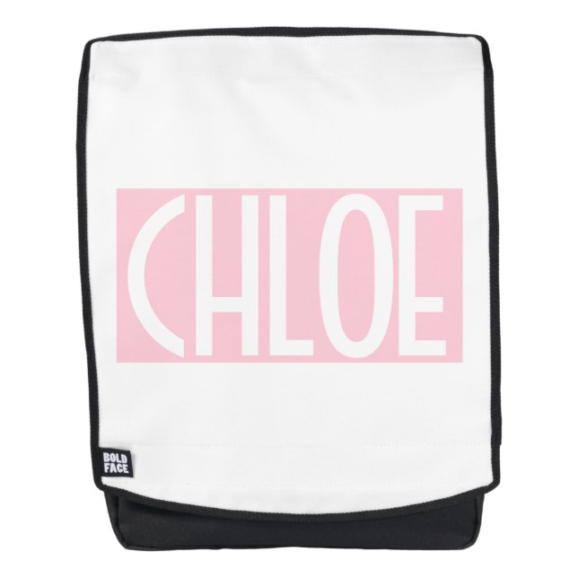 Your Name | Bold White Text on Light Pink Backpack (Front)