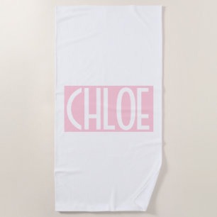 Your Name   Bold White Text on Light Pink Beach Towel