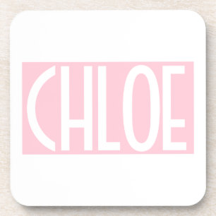 Your Name   Bold White Text on Light Pink Coaster