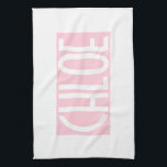 Your Name | Bold White Text on Light Pink Kitchen Towel<br><div class="desc">Eye-catching and modern.</div>