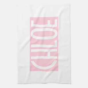 Your Name   Bold White Text on Light Pink Kitchen Towel