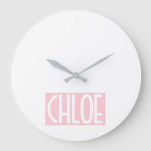 Your Name Bold White Text on Light Pink Large Clock