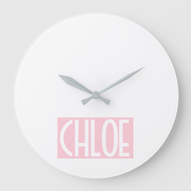 Your Name | Bold White Text on Light Pink Large Clock (Front)