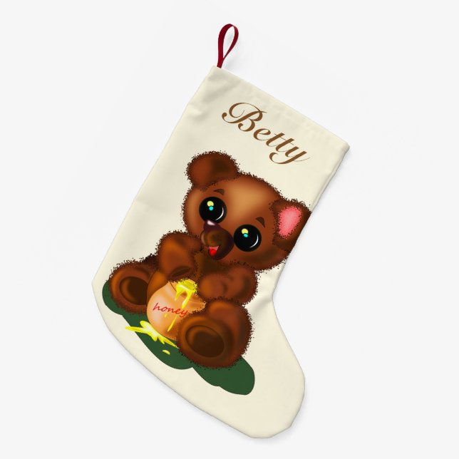 Your Name Christmas Stocking with Baby Honey Bear (Front (Hanging))