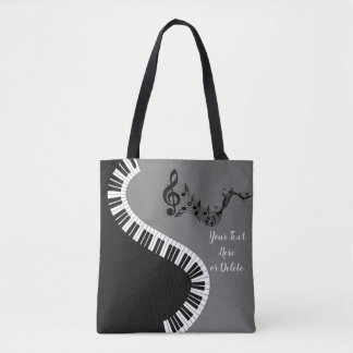Your Name/Colour Grey Treble Clef Piano Keys Music Tote Bag