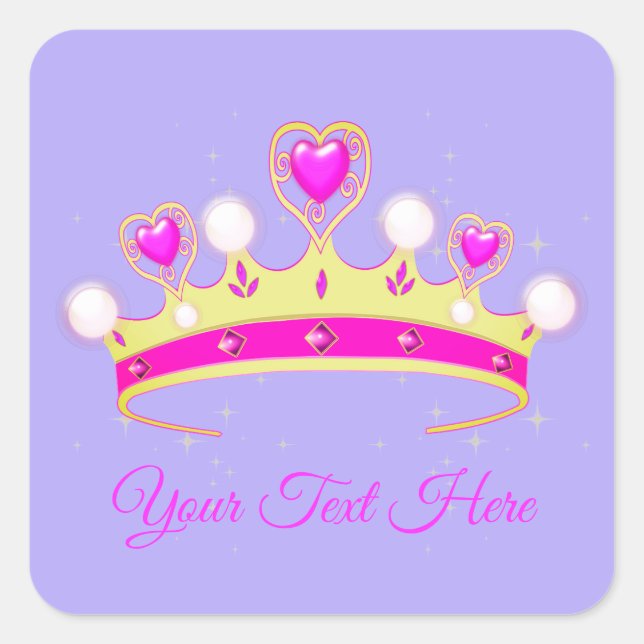 Your Name/Colour Pearl Pink & Gold Crown Princess Square Sticker (Front)
