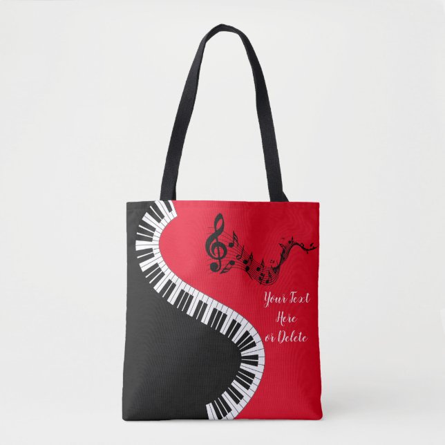 Your Name/Colour Red Treble Clef Piano Keys Music Tote Bag (Front)