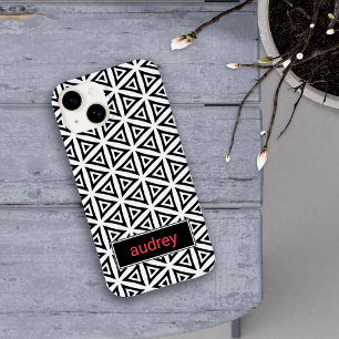 Your Name Crisp Triangular Black and White Pattern iPhone 16 Plus Case