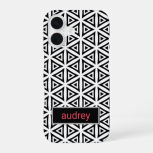 Your Name Crisp Triangular Black and White Pattern iPhone 16 Case