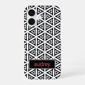 Your Name Crisp Triangular Black and White Pattern iPhone 16 Case