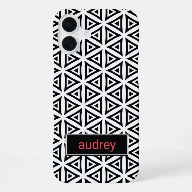 Your Name Crisp Triangular Black and White Pattern iPhone Case (Back)