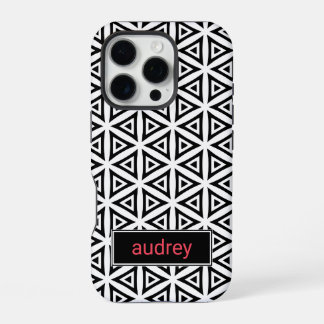 Your Name Crisp Triangular Black and White Pattern iPhone 16 Pro Case