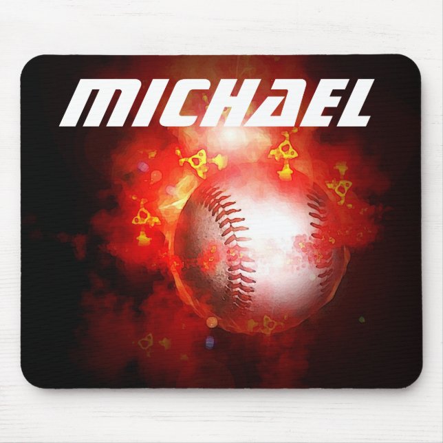 Your Name Custom Flaming Baseball Artwork Mouse Pad (Front)