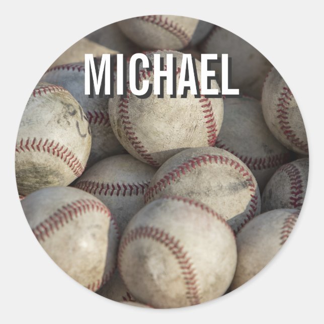 Your Name Customizable Baseball Artwork Classic Round Sticker (Front)