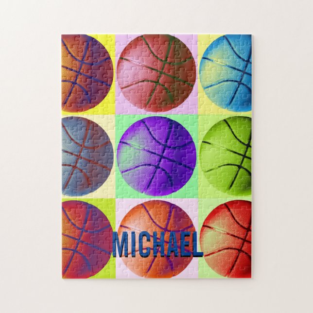 Your Name Customizable Basketball Artwork Pop Art Jigsaw Puzzle (Vertical)