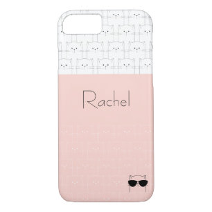 Your Name Cute Cat Pattern Funny Sunglasses Pink Case-Mate iPhone Case