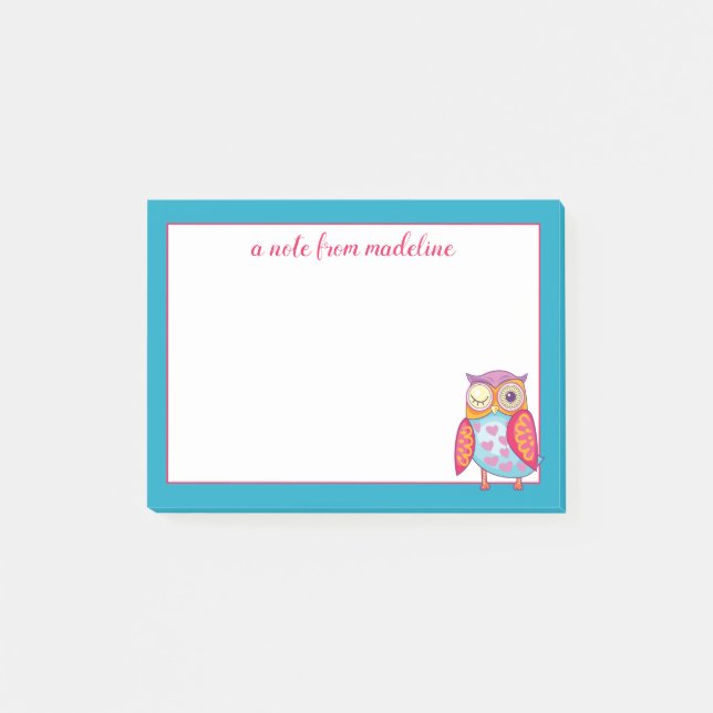Your Name | Cute Colourful Owl Post-it Notes (Front)