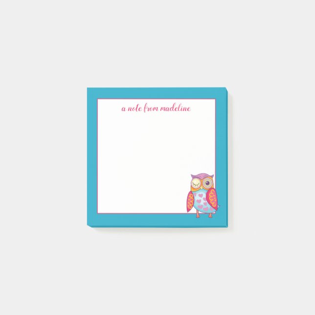 Your Name | Cute Colourful Owl Post-it Notes (Front)