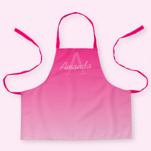 Your Name Cute Customizable Pink Ombre & Monogram Apron