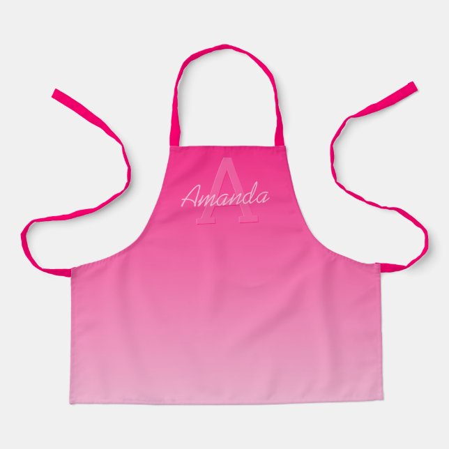 Your Name Cute Customizable Pink Ombre & Monogram Apron (Front)
