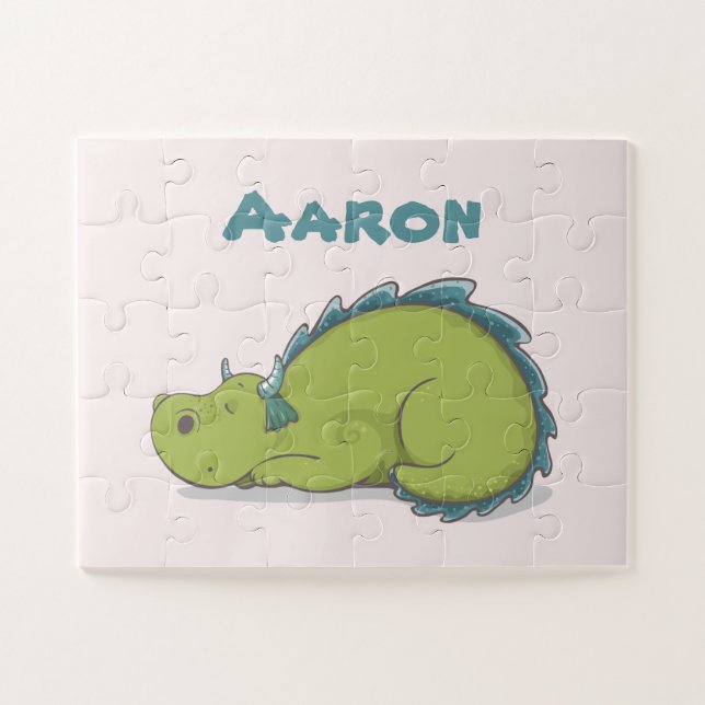 Your Name & Cute Sleeping Dragon Jigsaw Puzzle (Horizontal)