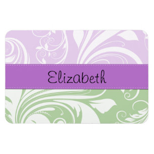 Your Name - Damask, Ornaments, Swirls - Green Magnet