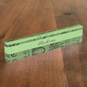 Your Name - Damask, Ornaments, Swirls - Green Nameplate