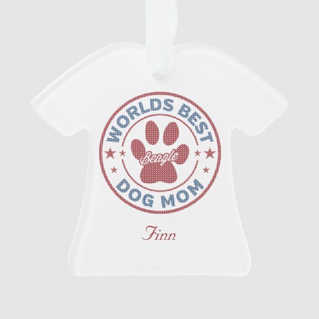 Your Name Dog Mom Beagle Ugly Sweater Ornament (Front)