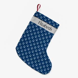 Your Name - Dog Paws, Traces, Paw-prints - Blue Small Christmas Stocking