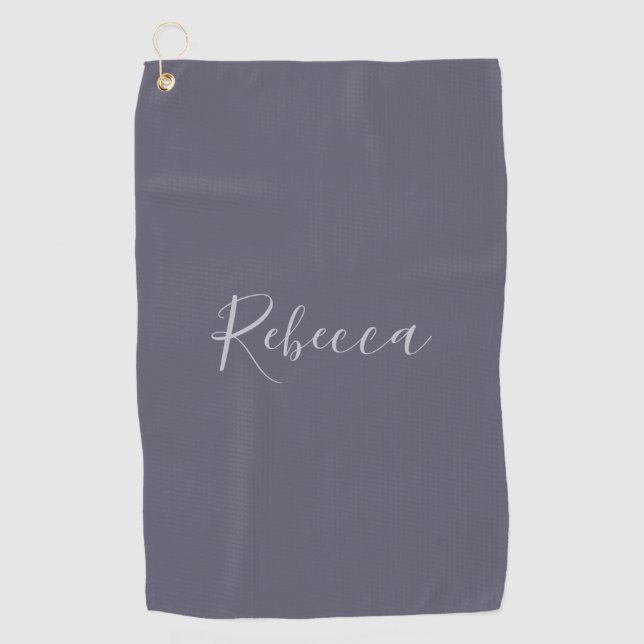 Your Name | Elegant Lavender Script on Hazy Purple Golf Towel (Front)