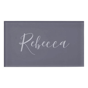 Your Name   Elegant Lavender Script on Hazy Purple Name Tag