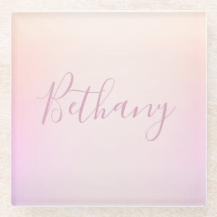 Your Name   Elegant Script Soft Ombre Glass Coaster