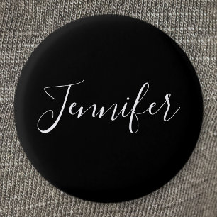 Your Name   Elegant White Script on Black 1 Inch Round Button