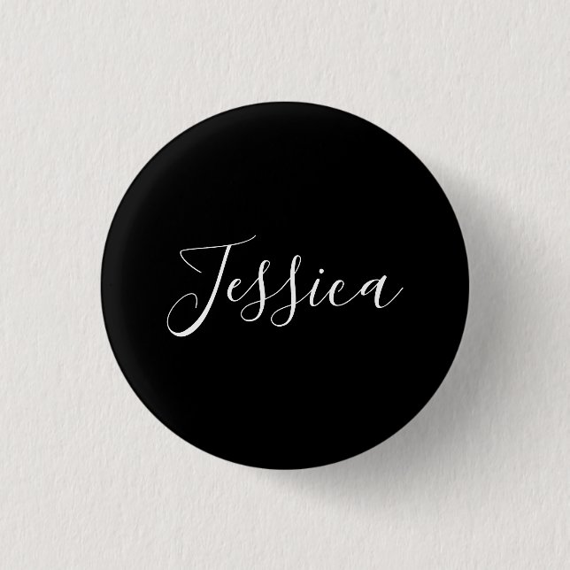 Your Name | Elegant White Script on Black 1 Inch Round Button (Front)