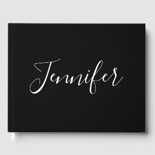 Your Name   Elegant White Script on Black Guest Book