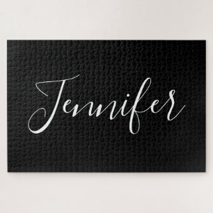 Your Name   Elegant White Script on Black Jigsaw Puzzle