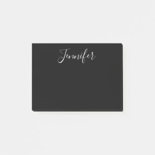 Your Name Elegant White Script on Black Post-it Notes