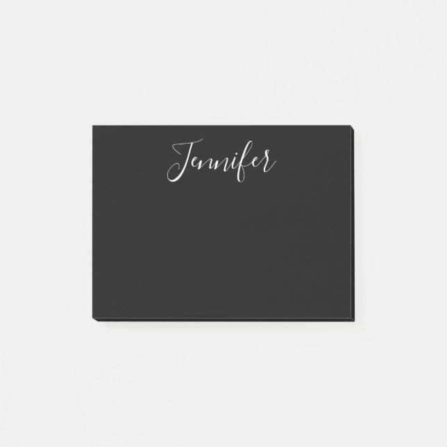 Your Name | Elegant White Script on Black Post-it Notes (Front)