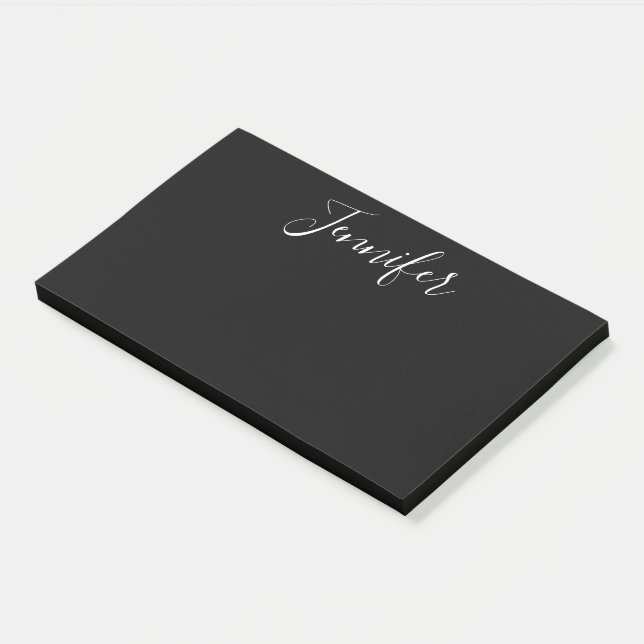 Your Name | Elegant White Script on Black Post-it Notes (Angled)