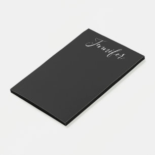Your Name   Elegant White Script on Black Post-it Notes