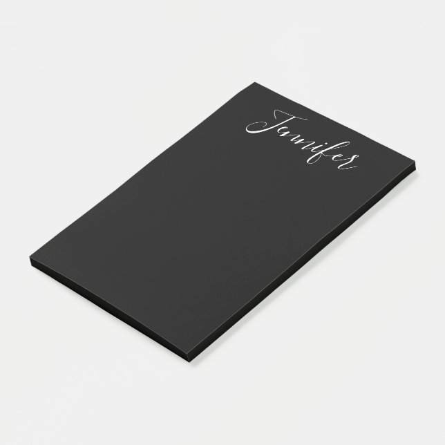 Your Name | Elegant White Script on Black Post-it Notes (Angled)