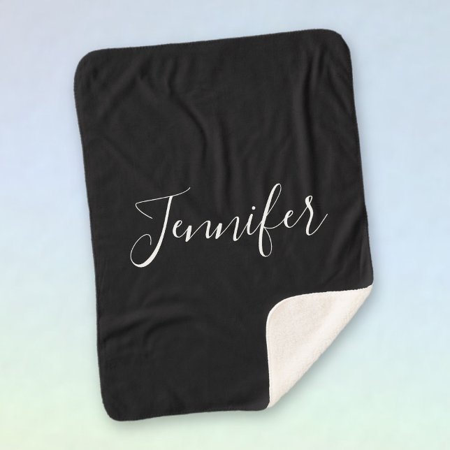 Your Name | Elegant White Script on Black Sherpa Blanket (Creator Uploaded)