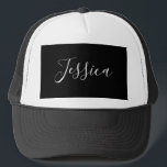 Your Name | Elegant White Script on Black Trucker Hat<br><div class="desc">Your name or any other word in elegant calligraphy.</div>