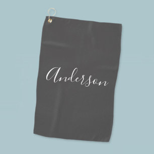 Your Name Elegant White Script on Grey Golf Towel