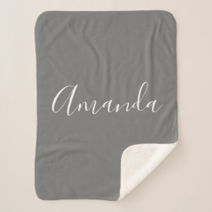 Your Name   Elegant White Script on Grey Sherpa Blanket